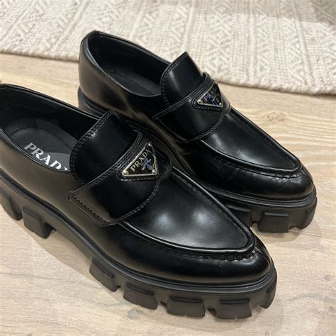 prada brushed leather monolith loafers|monolith pointy brushed leather loafers.